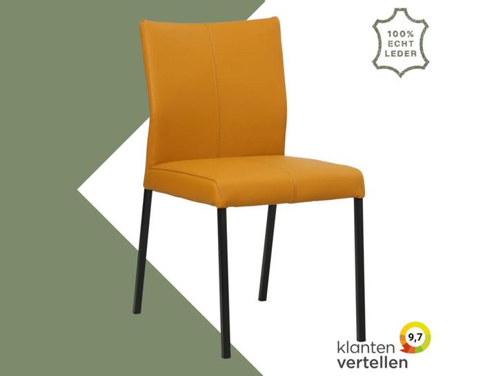 Leren eetkamerstoel Basic - Toledo Leem (geel/bruin) -, Huis en Inrichting, Stoelen, Overige kleuren, Eén, Nieuw, Leer, Ophalen of Verzenden