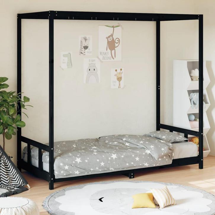 vidaXL Kinderbedframe 90x200 cm massief grenenhout zwart, Enfants & Bébés, Chambre d'enfant | Lits, Envoi