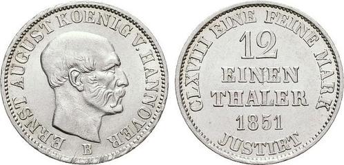 1/12 taler, daalder 1851 B Hannover-koenigreich Ernst Aug..., Timbres & Monnaies, Monnaies | Europe | Monnaies non-euro, Envoi