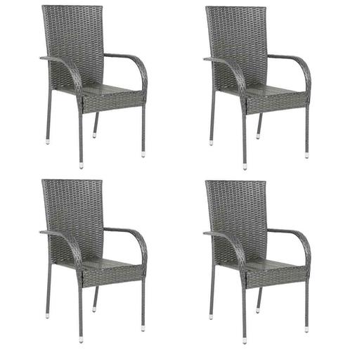vidaXL Tuinstoelen stapelbaar 4 st poly rattan grijs, Tuin en Terras, Tuinstoelen, Nieuw, Verzenden