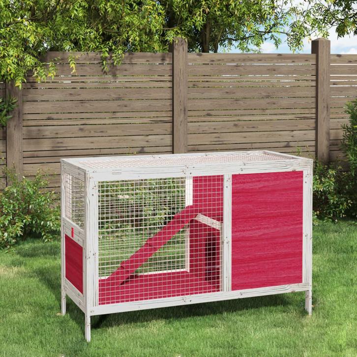 vidaXL Konijnenhok 103x44x69,5 cm massief grenenhout rood, Dieren en Toebehoren, Knaagdieren en Konijnen | Hokken en Kooien, Nieuw