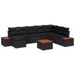 vidaXL Tuinbank Set met kussen 9 pcs Zwart Poly rattan, Verzenden