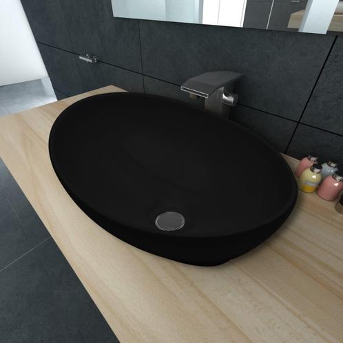 vidaXL Luxe wastafel ovaal 40x33 cm keramiek zwart, Doe-het-zelf en Bouw, Sanitair, Nieuw, Verzenden