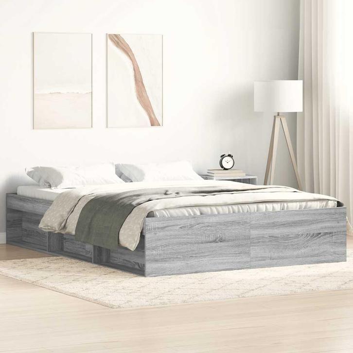 vidaXL Bedframe grijs sonoma eikenkleurig 150x200 cm King, Huis en Inrichting, Slaapkamer | Bedden, Nieuw, Verzenden