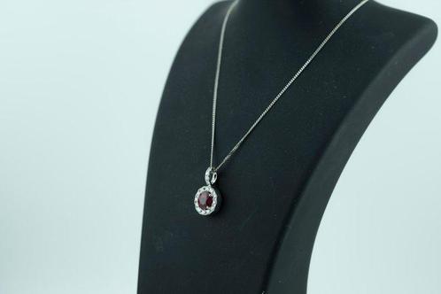 Halsketting - 18 karaat Witgoud Robijn - Diamant, Handtassen en Accessoires, Kettingen