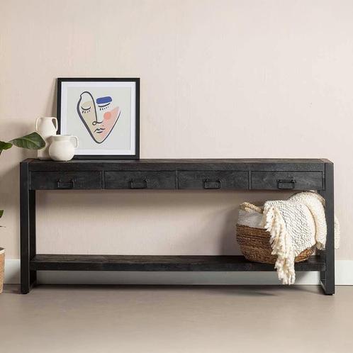Mangohout Sidetable Britt 180 Zwart, Huis en Inrichting, Tafels | Sidetables, 25 tot 50 cm, Nieuw, Overige houtsoorten, Verzenden