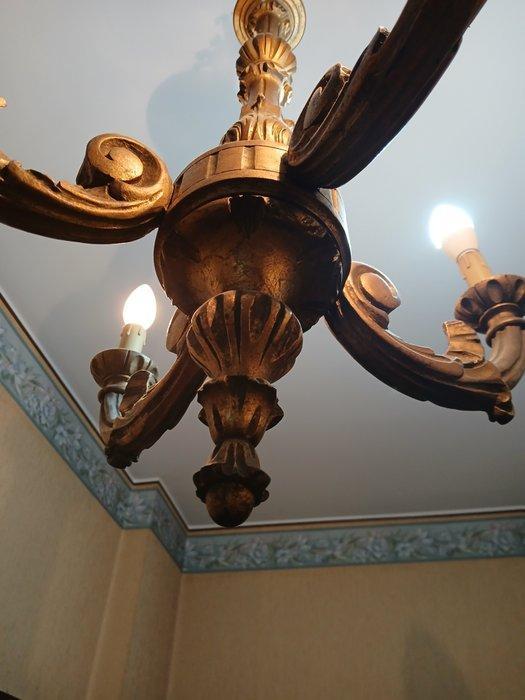 Plafondlamp - Goudkleurig hout - houtblad met goud, Antiek en Kunst, Curiosa en Brocante