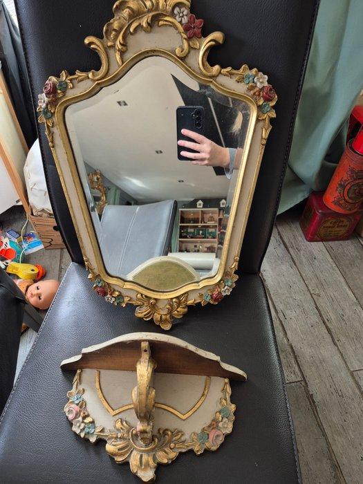 Spiegel - Hout - Met console - 52 cm, Antiek en Kunst, Curiosa en Brocante