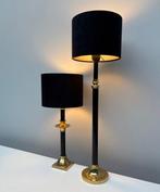 Tafellamp - Messing, Textiel - Twee schemerlampen