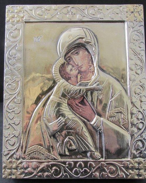 Icoon - Moeder Gods - .925 zilver - Icoon Maria met kind, Antiek en Kunst, Antiek | Boeken en Manuscripten