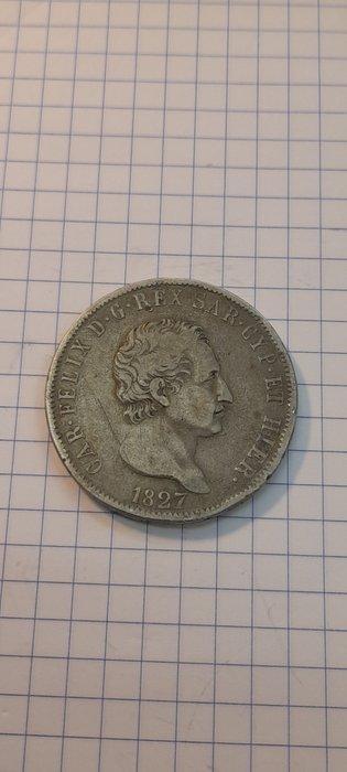 Italie, Royaume de Sardaigne Carlo Felice. 5 Lire 1827-P