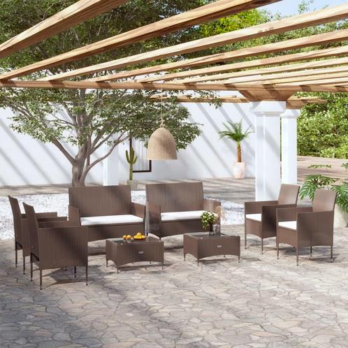 vidaXL 8-delige Loungeset met kussens poly rattan bruin, Jardin & Terrasse, Ensembles de jardin, Envoi