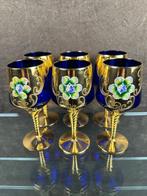 Set of 6 Vintage Italian Cobalt-Blue & Gold-Enamel Wine