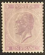 België 1865 - Leopold I in links profiel : 1F Lila - Tanding, Timbres & Monnaies, Timbres | Europe | Belgique