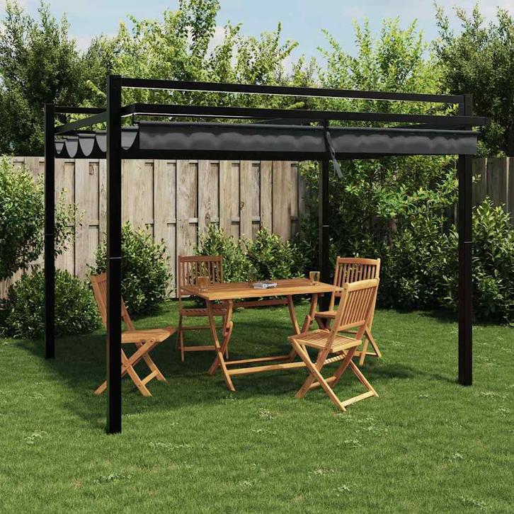 vidaXL Prieel met uittrekbaar dak 3x3 m aluminium, Jardin & Terrasse, Tonnelles, Envoi