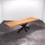 Boomstamtafel, Eettafel 280x96 massief hardhout, metaalpoot, Huis en Inrichting, 200 cm of meer, 50 tot 100 cm, Nieuw, Robuust Modern