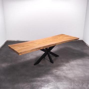 Boomstamtafel, Eettafel 280x96 massief hardhout, metaalpoot beschikbaar voor biedingen