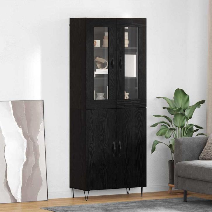 vidaXL Highboard Wit en Zwart Eik 69,5 x 34 x 180 cm Bewerkt, Huis en Inrichting, Kasten | Dressoirs, Nieuw, Verzenden