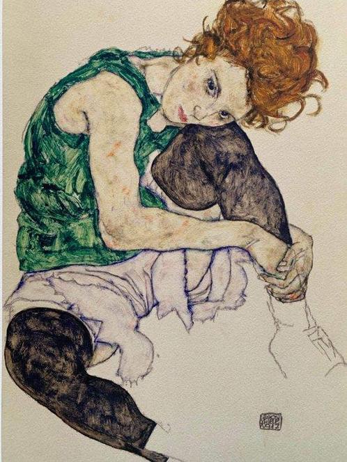 Egon Schiele (1890-1918) - Dame met opgetrokken knie, Antiek en Kunst, Kunst | Tekeningen en Fotografie