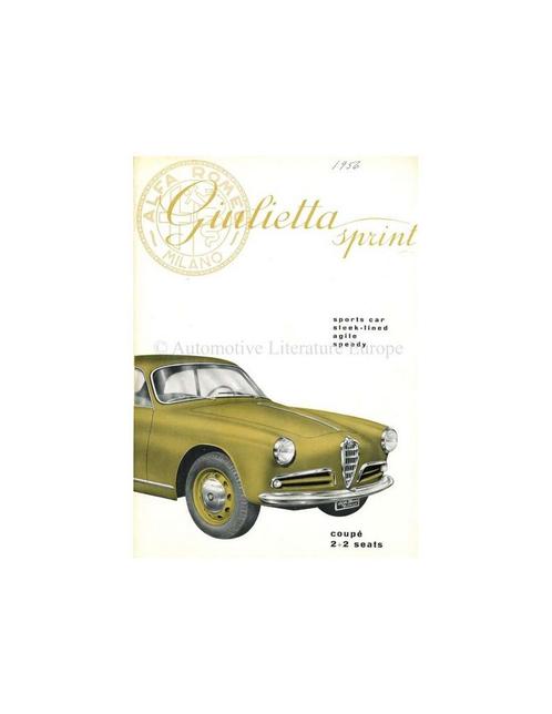 1955 ALFA ROMEO GIULIETTA SPRINT BROCHURE ENGELS, Boeken, Auto's | Folders en Tijdschriften, Ophalen of Verzenden