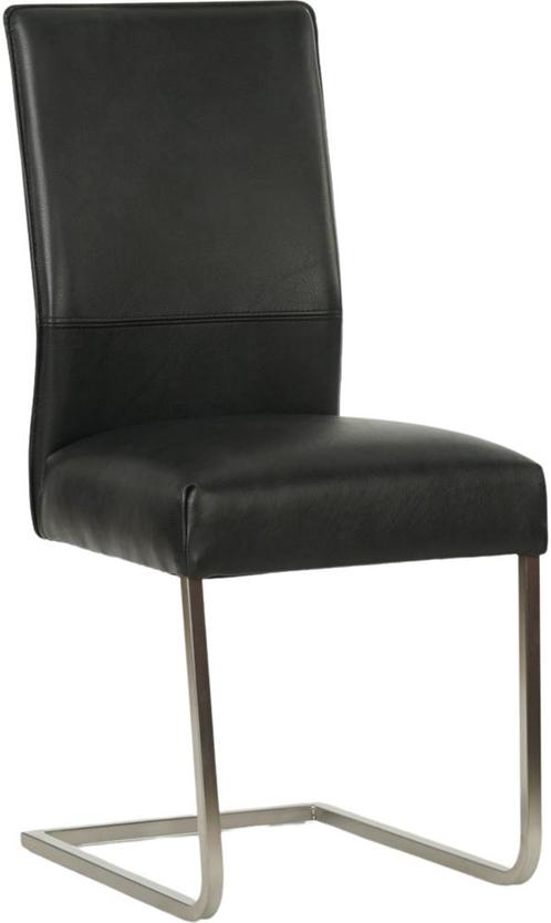 Zwarte leren industriële eetkamerstoel - poot vierkant inox, Huis en Inrichting, Stoelen, Overige kleuren, Nieuw, Leer, Ophalen of Verzenden