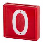 Nummerblok, 1-cijf., rood met witte nummers (cijfer 0) -