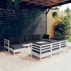 vidaXL Salon de jardin 10 pcs avec coussins blanc bois, Salons de jardin, Neuf, Verzenden