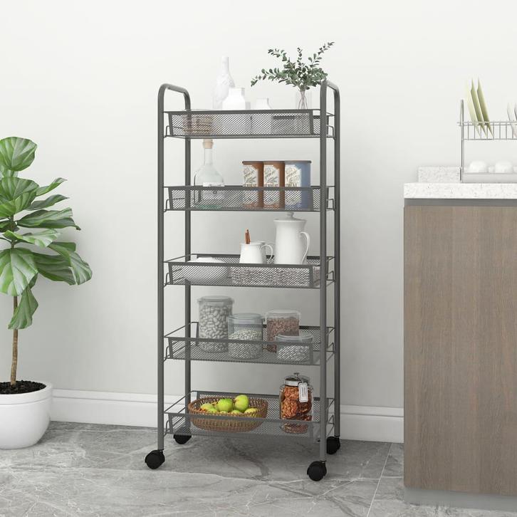 vidaXL Keukentrolley 5-laags 46x26x105 cm ijzer grijs, Huis en Inrichting, Keuken | Keukenbenodigdheden, Nieuw, Verzenden