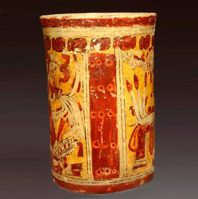 Maya Keramiek Polychrome cilinder met helden-tweelingen., Verzamelen, Mineralen en Fossielen