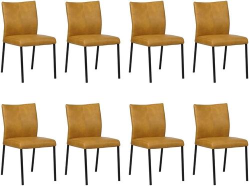 Set van 8 Cognac leren moderne eetkamerstoelen - poot, Huis en Inrichting, Stoelen, Overige kleuren, Vijf, Zes of meer stoelen