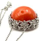 Ketting met hanger - 18 karaat Witgoud Koraal - Diamant