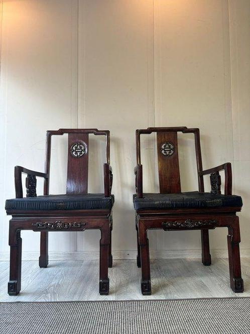 Stoel - Hout - China - Zeldzame Qing-dynastie armstoelen van, Antiek en Kunst, Antiek | Overige Antiek