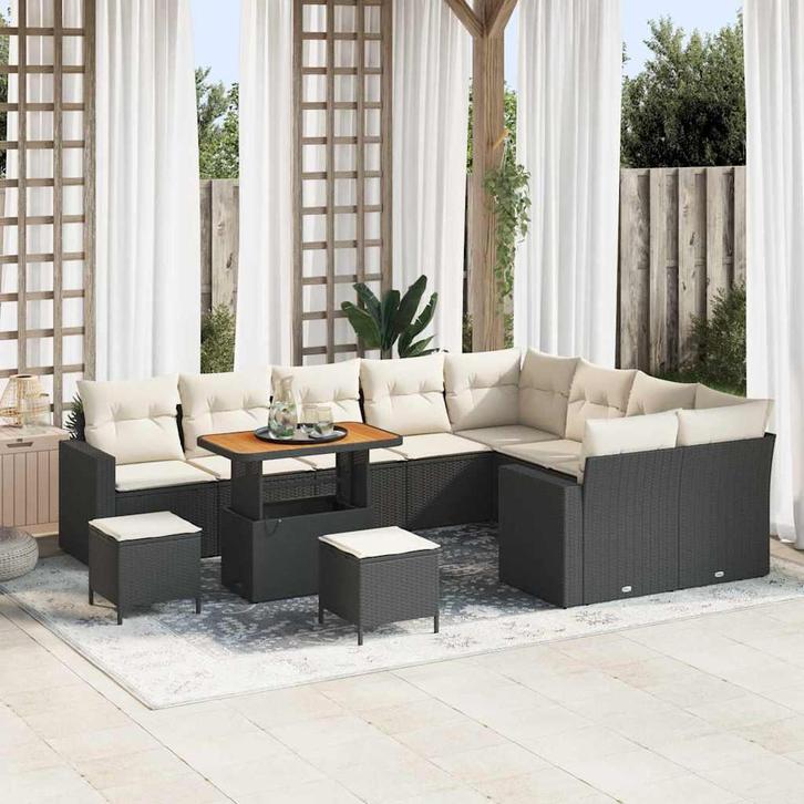 vidaXL Tuinbank Set 12 pcs Zwart poly rattan, Tuin en Terras, Tuinsets en Loungesets, Nieuw, Verzenden