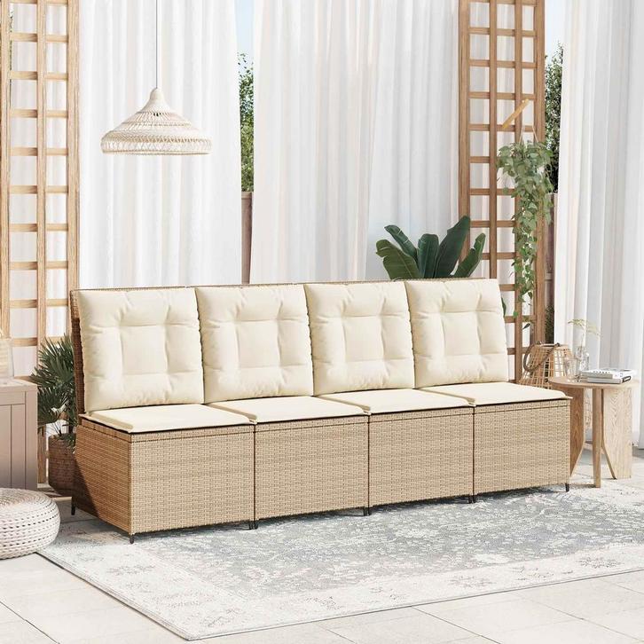vidaXL Tuin Sofa met kussen Zwart en Crème Wit poly rattan, Tuin en Terras, Tuinsets en Loungesets, Nieuw, Verzenden