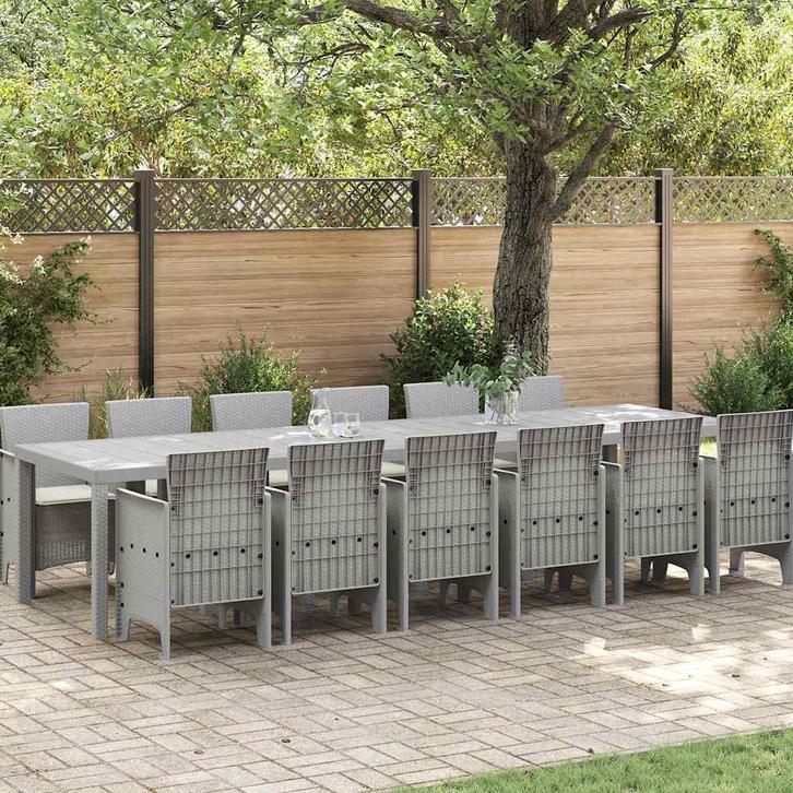 vidaXL Tuin Eettafel Set 13 pcs Lichtgrijs Polt riet, Tuin en Terras, Tuinsets en Loungesets, Nieuw, Verzenden