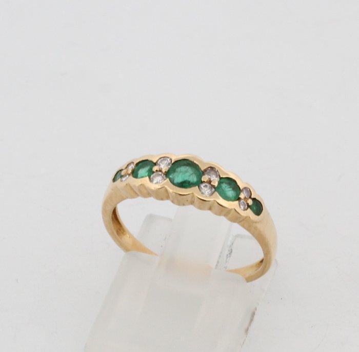 Zonder Minimumprijs - Ring - 18 karaat Geel goud Smaragd -, Handtassen en Accessoires, Ringen