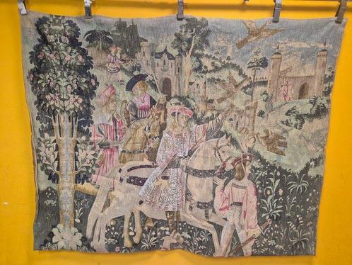 Gobelin Groene wandtapijt bedrukt patroon middeleeuwse stijl, Antiek en Kunst, Curiosa en Brocante