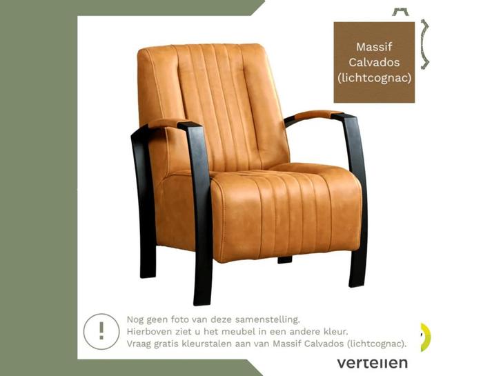 Leren fauteuil Glamour - Massif Calvados (lichtcognac), Huis en Inrichting, Fauteuils, 50 tot 75 cm, 75 tot 100 cm, Nieuw, Leer