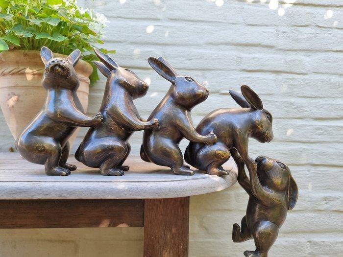 Figurine - 5 Vallende hazen - Bronze, Antiek en Kunst, Kunst | Designobjecten
