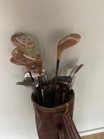 Vintage leren golftas inclusief 12 antieke golfclubs - Golf