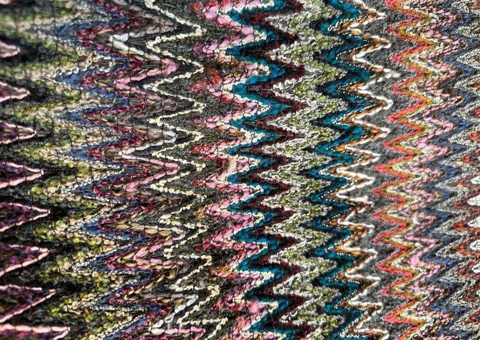 Exclusieve zigzag wollen stof in pastel turquoise en camel, Antiek en Kunst, Antiek | Tapijten, Tafelkleden en Textiel