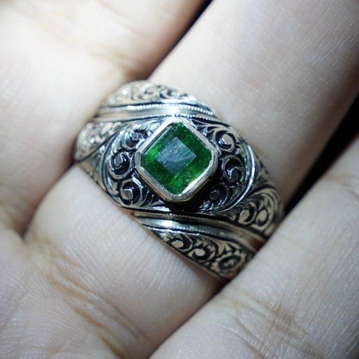 Zonder Minimumprijs - Zegelring Zilver - 1.22ct. tw. Smaragd, Handtassen en Accessoires, Antieke sieraden