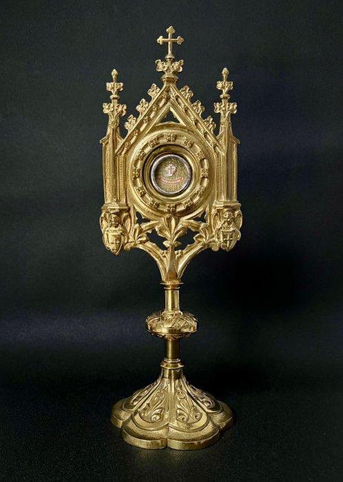 Reliekhouder - Glas, Messing, Textiel - 1850-1900 - Heilige, Antiek en Kunst, Kunst | Niet-Westerse kunst