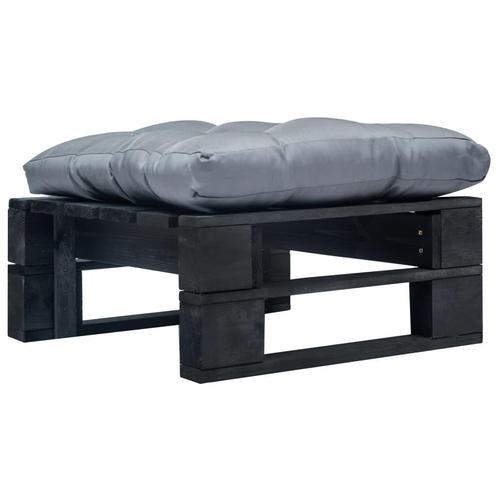 vidaXL Tuinpoef met grijs kussen pallet hout zwart, Tuin en Terras, Tuinsets en Loungesets, Nieuw, Verzenden