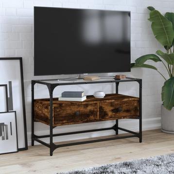 vidaXL Tv-meubel met glazen blad 80x35x51 cm hout gerookt, Huis en Inrichting, Verzenden, Nieuw