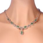 Collier - 18 carats Or blanc Diamant (Naturelle) - Émeraude, Handtassen en Accessoires, Kettingen, Nieuw