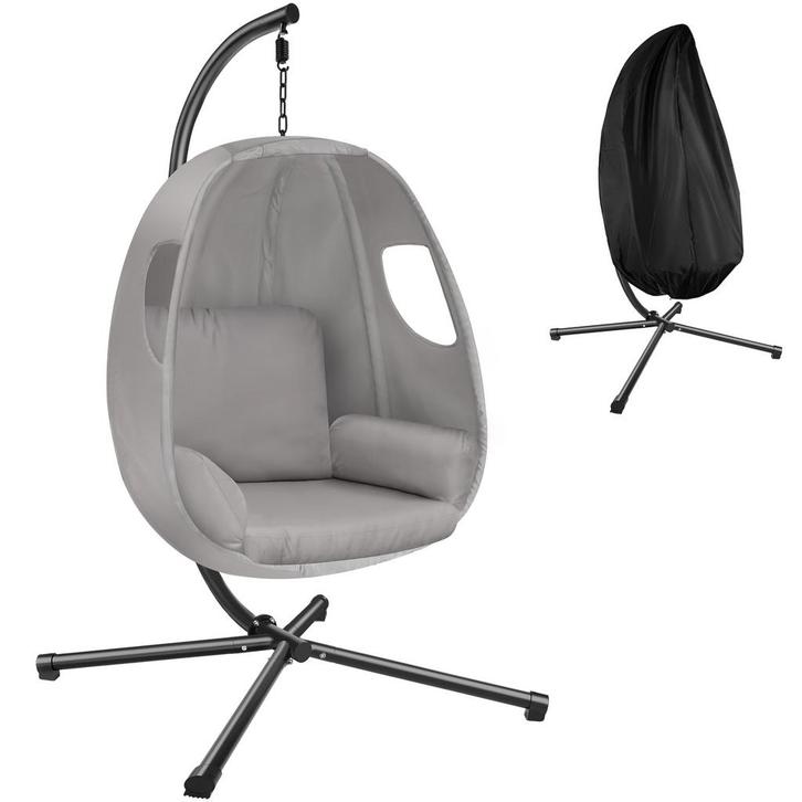 tectake Hangstoel Anika met frame en kussen 160 kg - lichtgr, Tuin en Terras, Overige Tuin en Terras, Verzenden