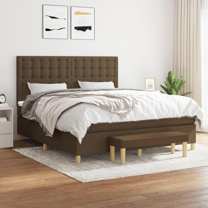 vidaXL Boxspring met matras stof donkerbruin 160x200 cm, Huis en Inrichting, Slaapkamer | Bedden, Nieuw, Verzenden