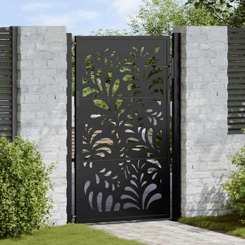 vidaXL Poort met golfontwerp 105x155 cm staal zwart, Tuin en Terras, Tuinpoorten, Verzenden, Nieuw