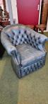 Jeans blauw lederen Chesterfield stoel